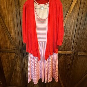 LuLaRoe Red and White Striped Midi Dress